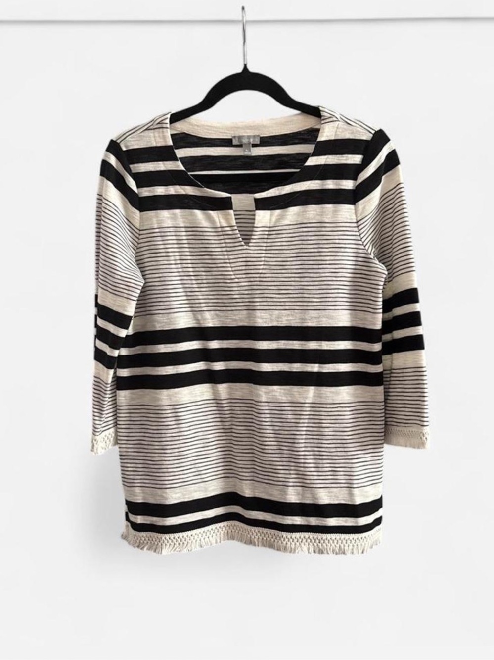 T by Talbots Striped Tunic size SP Fringe Hem boho preppy indie corpcore casual